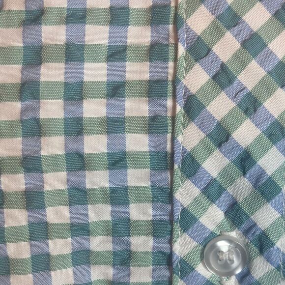 Finley Fiona Rushed Green and Blue Seersucker Button Front Blouse Size Medium 📦 - Picture 9 of 11